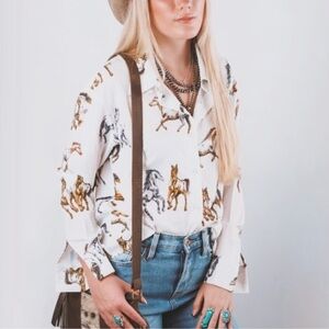 New Western Rodeo Chiffon Button Down Cowgirl Top